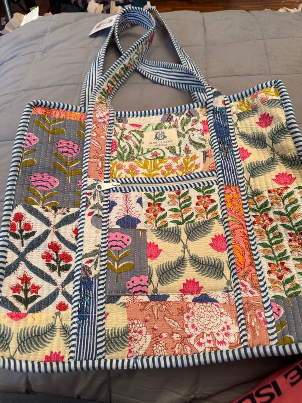 Handcrafted Floral Patchwork Tote Bag in Multicolor - Large